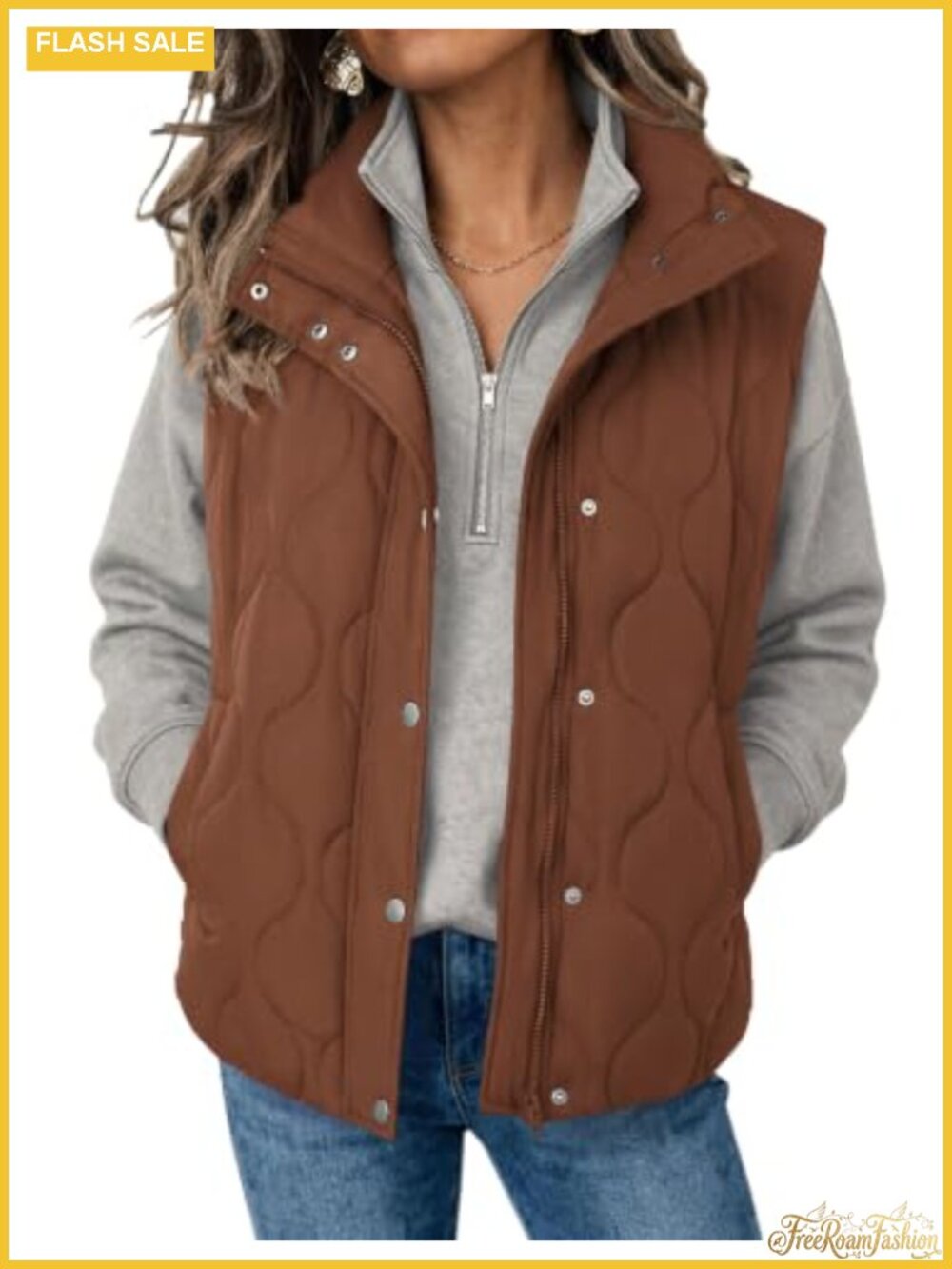 Oversized Puffer Vest Stand Collar Zip Up Quilted Sleeveless Outerwear